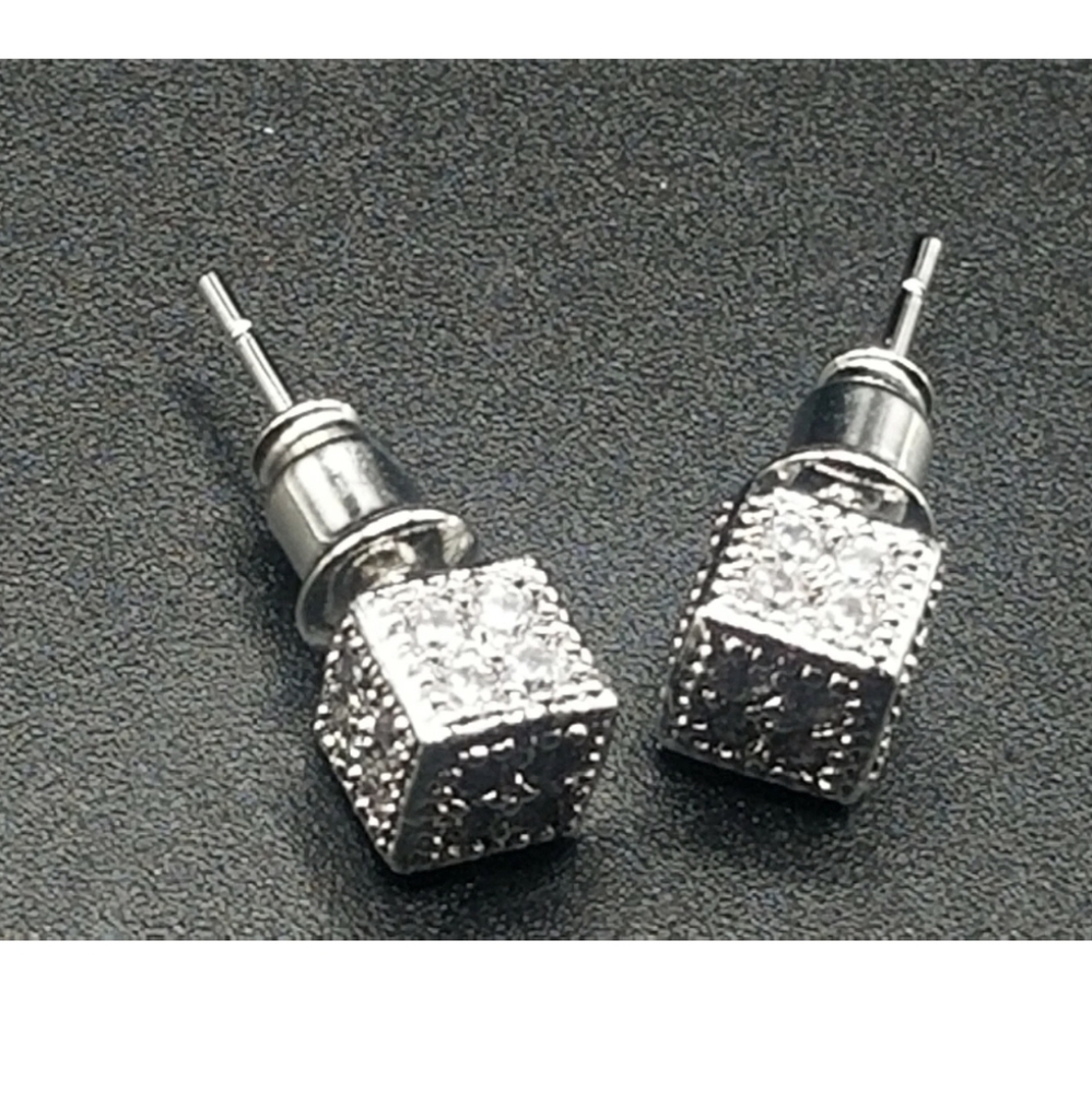 Orrous & Co 18K White Gold Plated Cubic Zirconia Dice Shaped Earrings